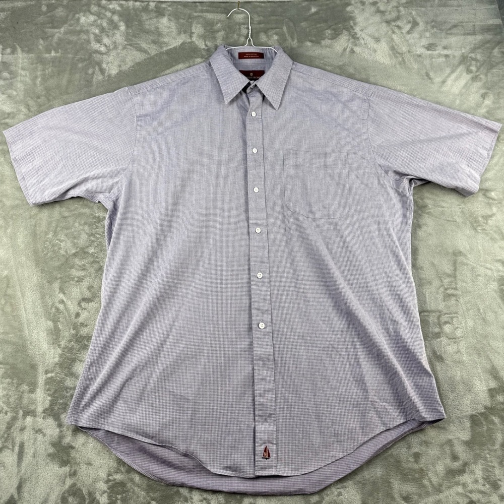 Nordstrom Shirt Mens 16 Micro-Check Purple Short Sleeve Button-Down EUC